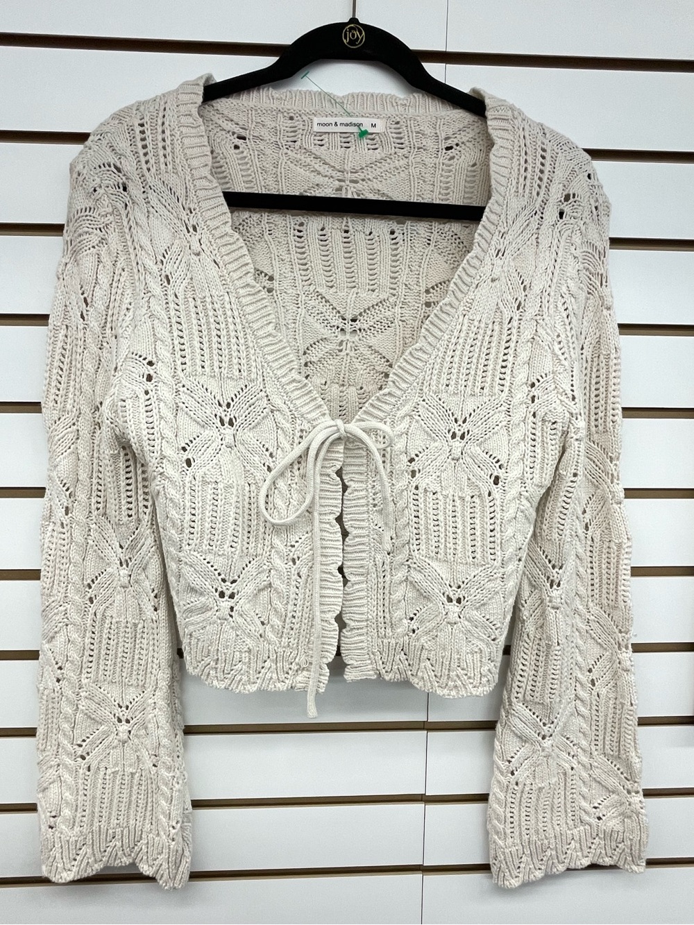 Super Cute moon & Madison Crochet Tie-Front Knit Sweater Cardigan - Cream size M